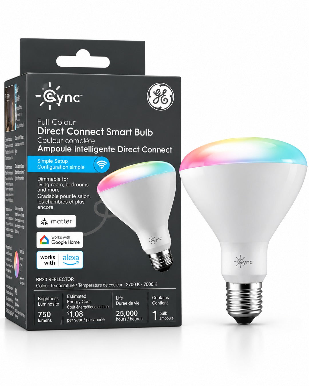 GE Cync BR30 Color-Changing Smart LED Bulb, 65W Replacement, Matter Compatible, Wi-Fi Enabled, 1-Pack