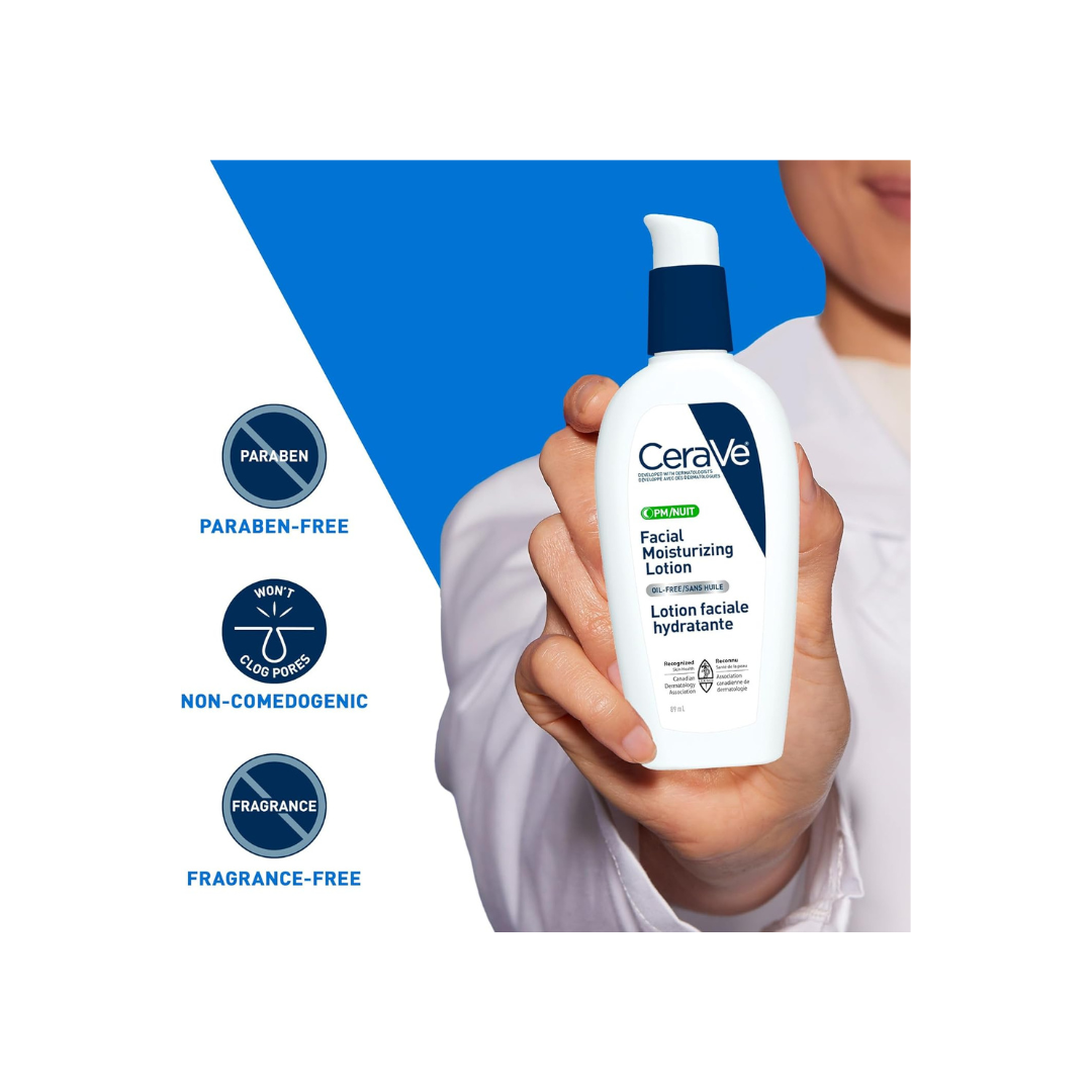 CeraVe Facial Moisturizing Lotion Pm | Ultra Lightweight, Night Face Moisturizer With Hyaluronic Acid | Fragrance Free 59ML
