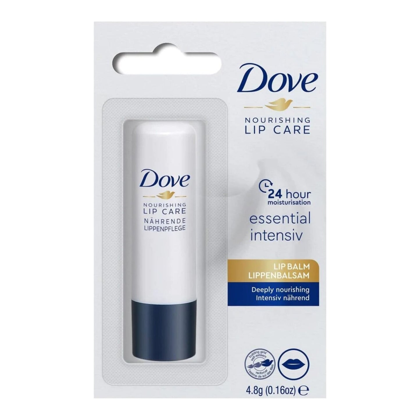 DOVE NOURISHING LIP CARE ESSENTIAL LIP BALM DEEPLY MOISTURIZES LIPS