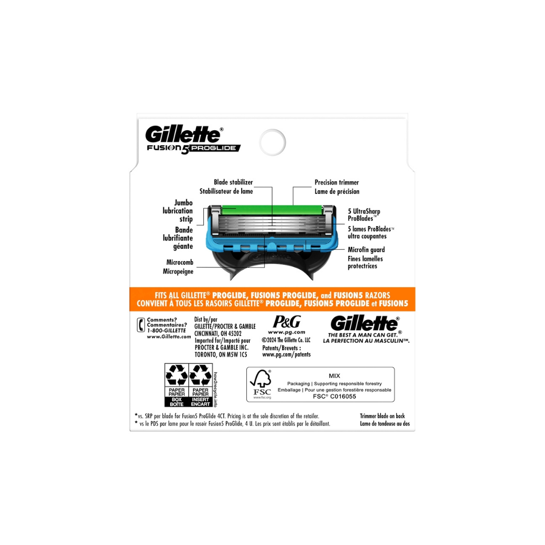 Gillette Fusion5 ProGlide Razor Refills for Men, 12 Razor Cartridges for FlexBall Razor Handle, 5-Blade Razor Blades, Precision Trimmer for Men