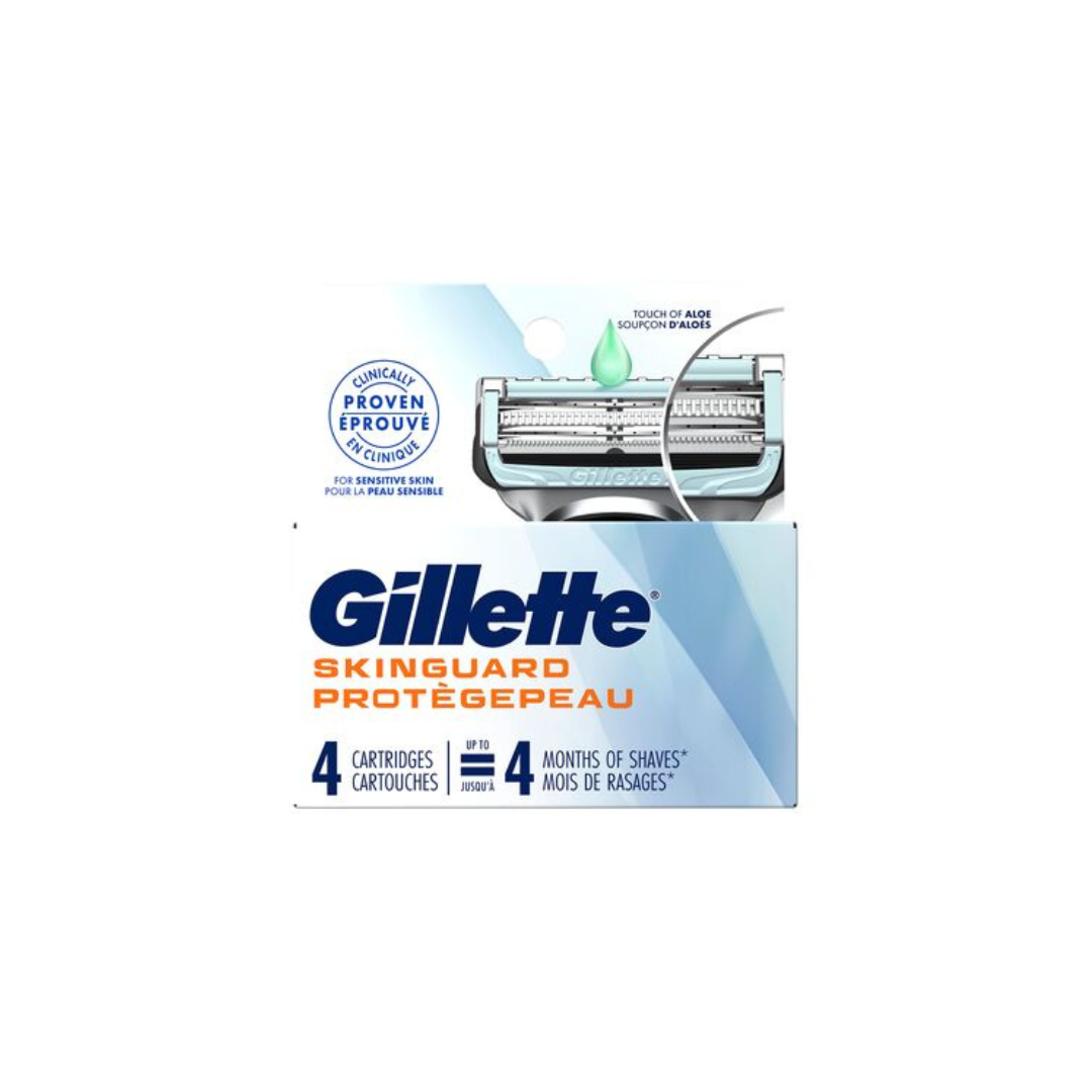Gillette Skinguard Men's Razor Blade Touch of Aloe Refill, 4 Blade Refills