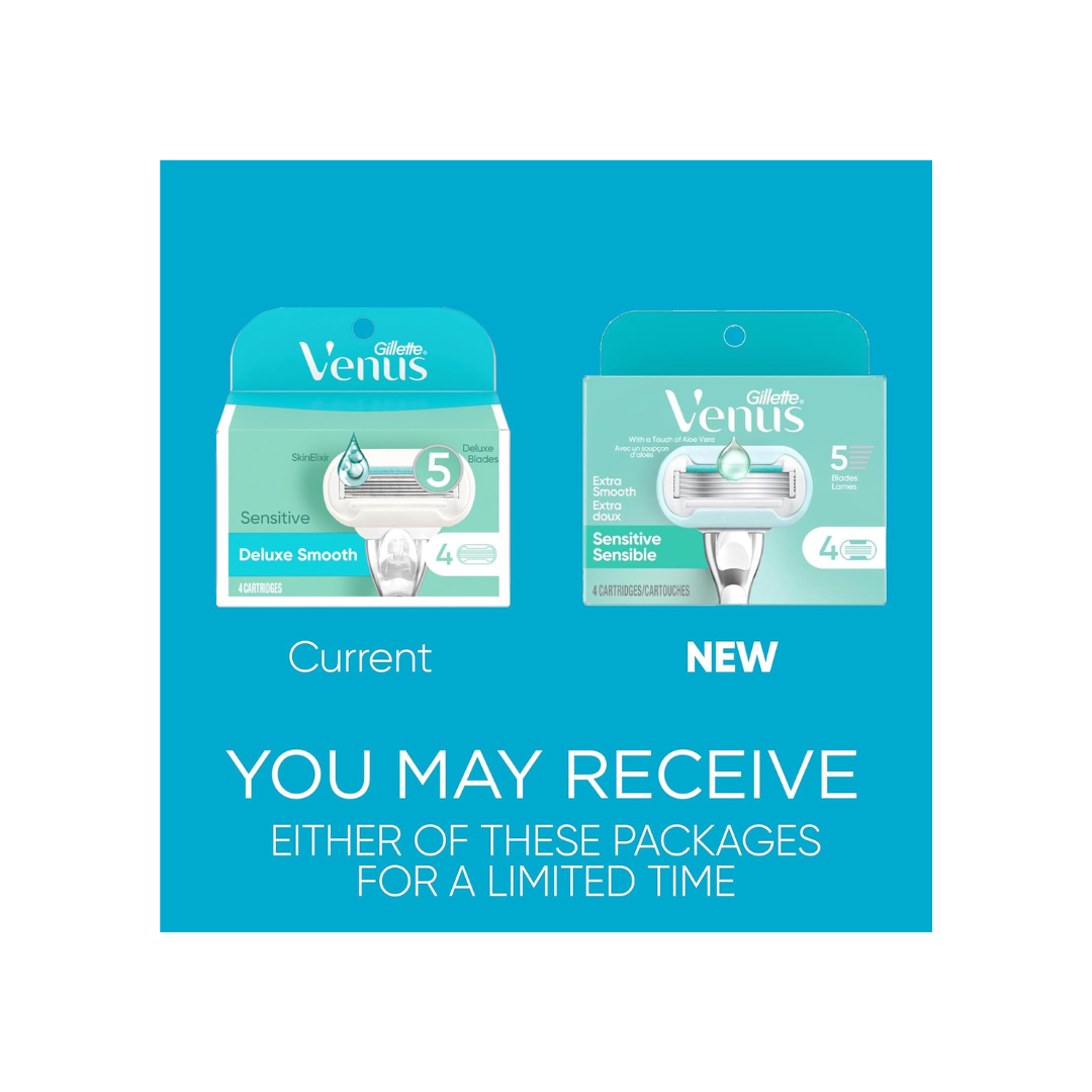 Gillette Venus Deluxe Smooth Sensitive Women's Blade Refills, 4 Count