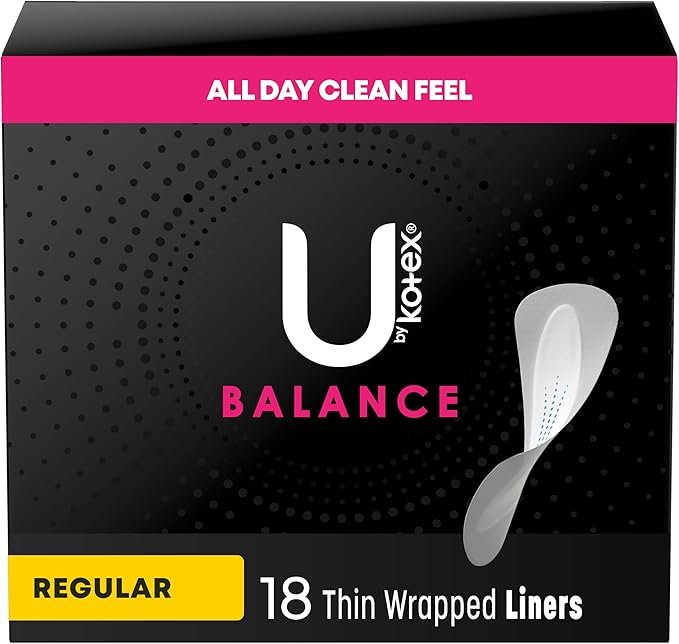 U by Kotex Balance Daily Wrapped Panty Liners for Women (Previously 'Barely There'), Light Absorbency, Regular Length, 18 Count (Packaging May Vary)