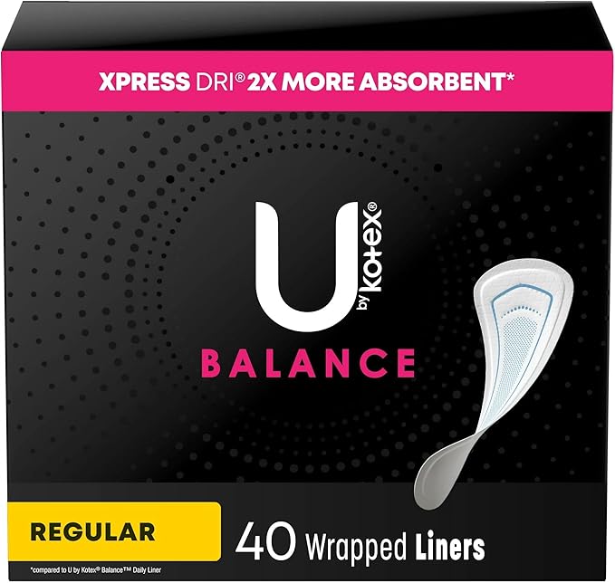 U by Kotex Balance (Previously Lightdays Plus) Wrapped Panty Liners, Regular Length, Unscented, 40 Count Packages