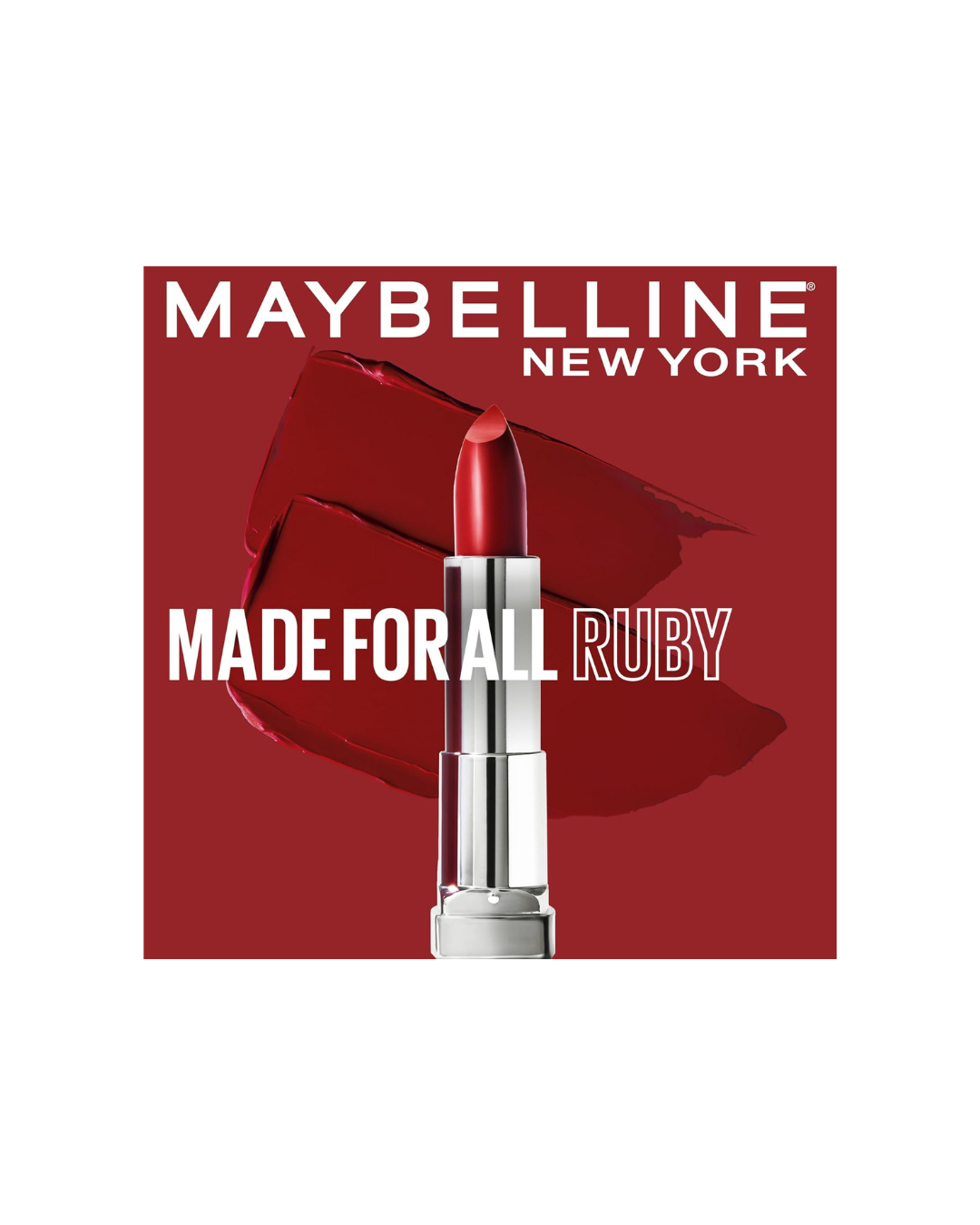 Maybelline New York Color Sensational Made for All Lipstick, Ruby For Me, Satin Red Lipstick, 0.15 Oz
