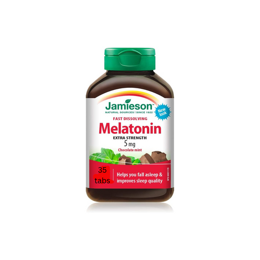 Jamieson Melatonin 5 mg Extra Strength Chocolate Mint Flavour, 35 Sublingual Tablets