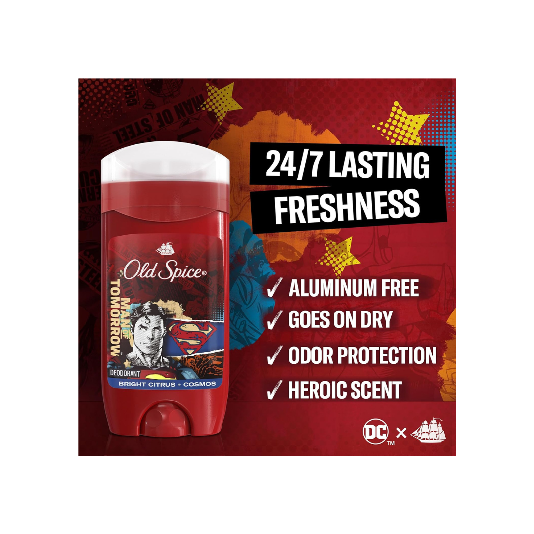 Old Spice Aluminum Free Deodorant for Men, 24/7 Freshness, Long Lasting Protection, Smell Like a Hero, Superman, Bright Citrus and Cosmos Scent, 85g