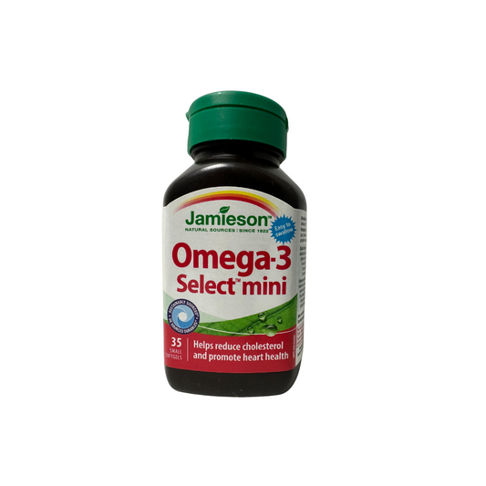 Jamieson Omega-3 Select Mini 35 small Softgels , Easy to Swallow, Supports Brain and Heart Health, and Helps Reduce Cholesterol. With EPA and DHA, Non-GMO, Gluten-Free,