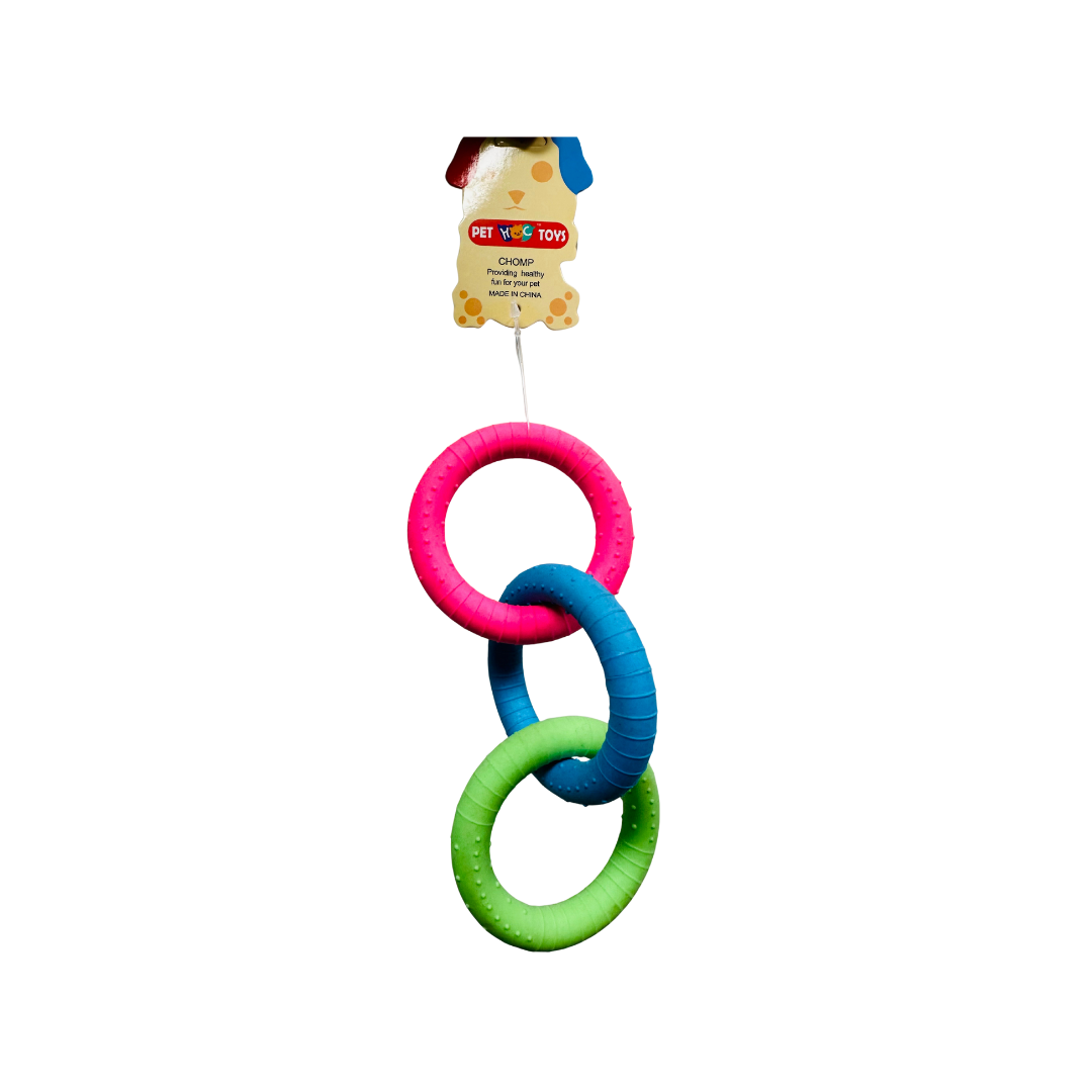 PET TOYS Multicolor Crufts Triple Ring Dog Chew Toy - 1 Pack, Durable & Entertaining Interactive Play – Ideal for Chewing, Tugging & Fetching