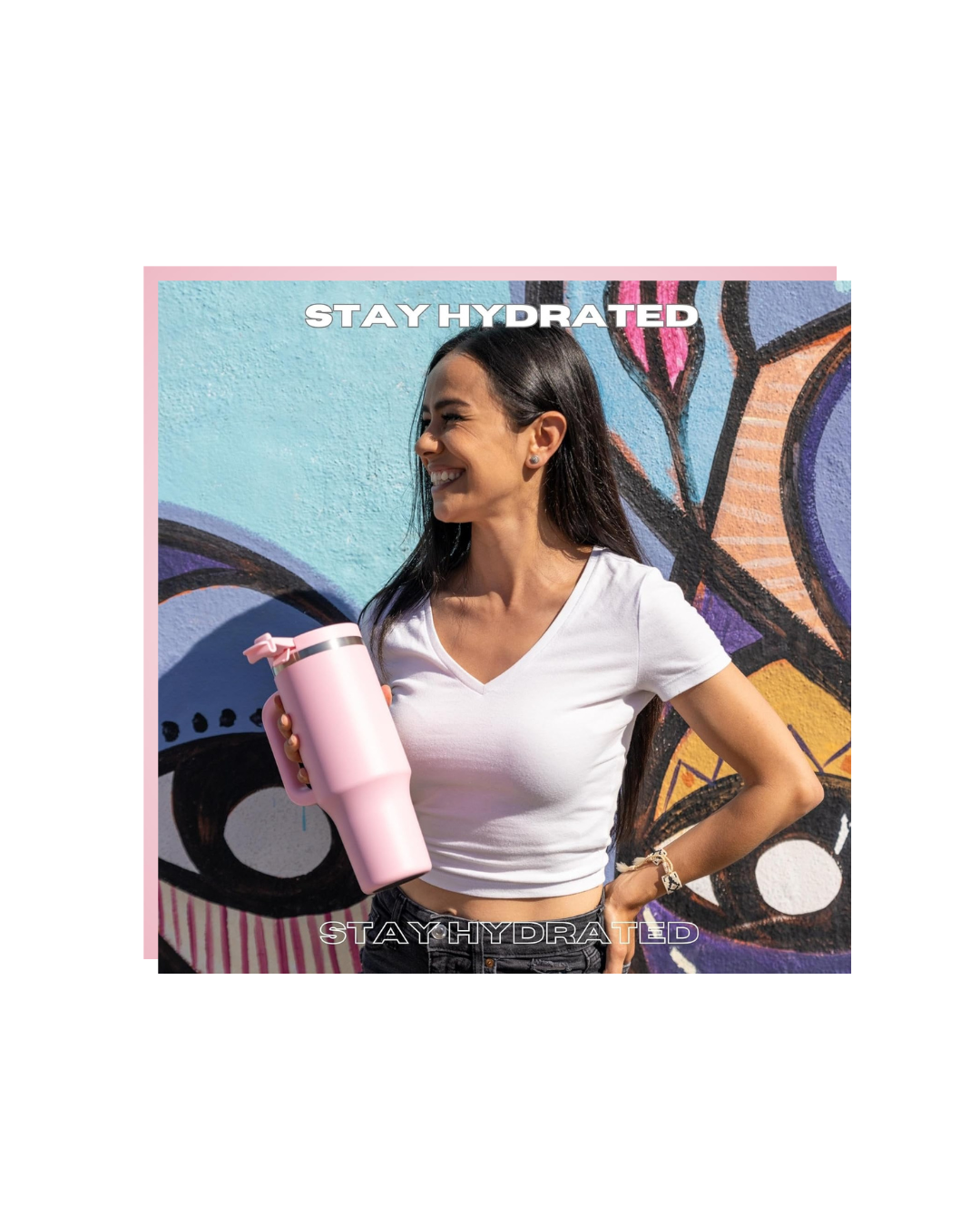 Tumbler with Handle and Straw | Leakproof Tumbler with Straw Insulated Travel Mug Fits Cupholders | Insulated Cup 40 oz Water Bottle with Straw Stainless Steel Tumbler - Pink