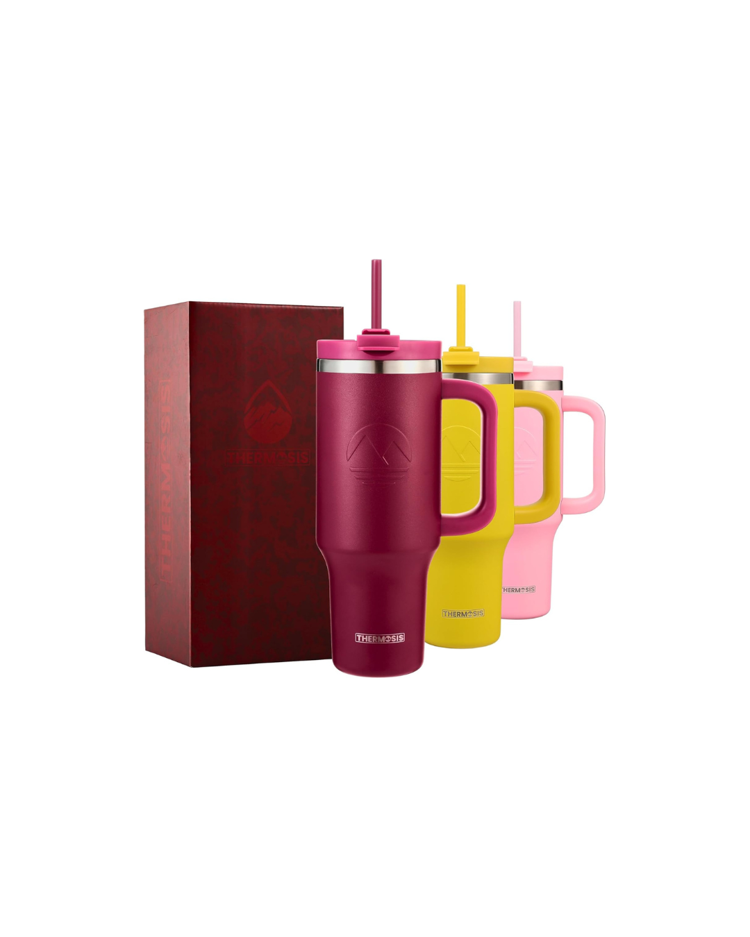 Tumbler with Handle and Straw | Leakproof Tumbler with Straw Insulated Travel Mug Fits Cupholders | Insulated Cup 40 oz Water Bottle with Straw Stainless Steel Tumbler - Red