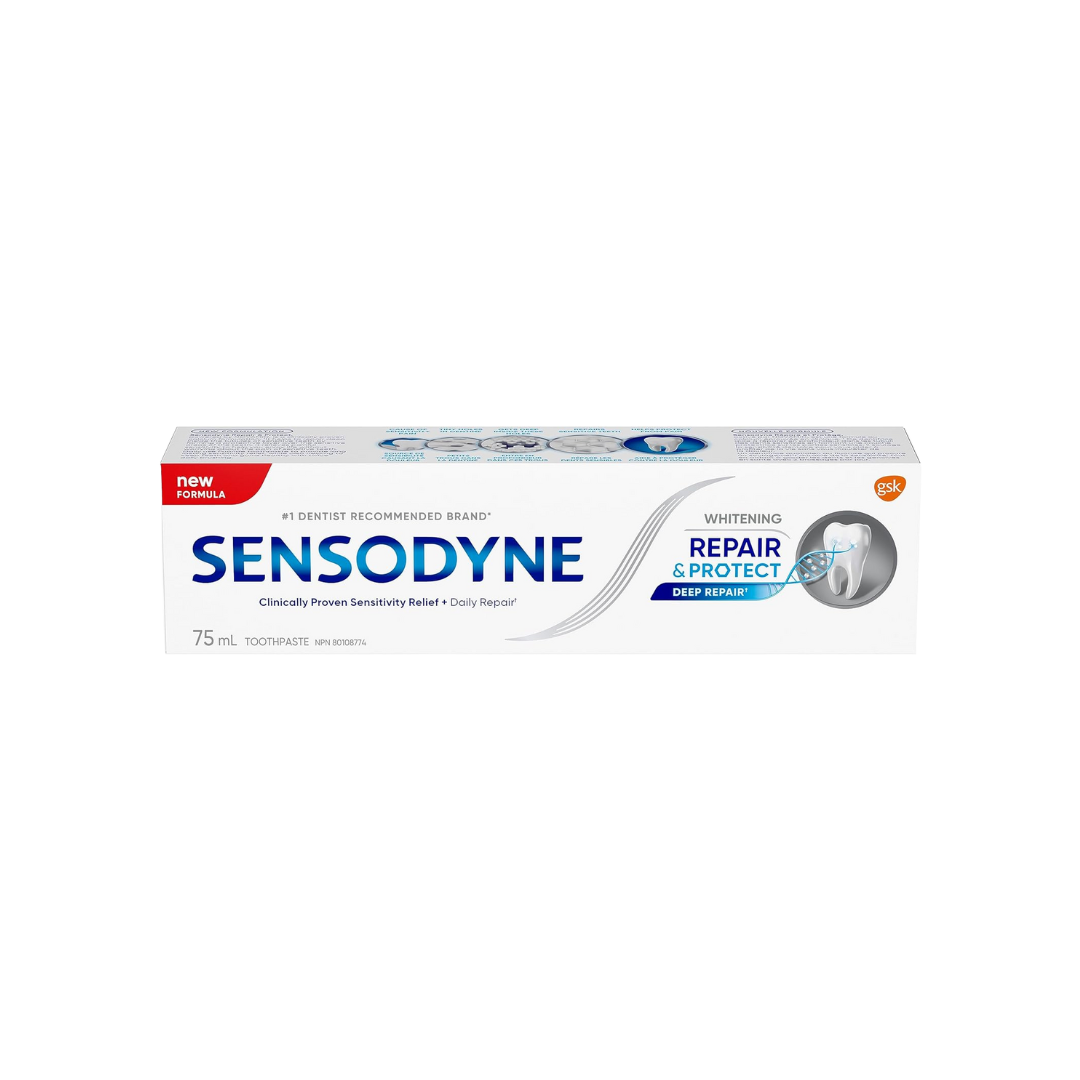 Sensodyne Repair and Protect Whitening Toothpaste, Strengthens and Whitens Sensitive Teeth, 75 mL (Packaging May Vary)