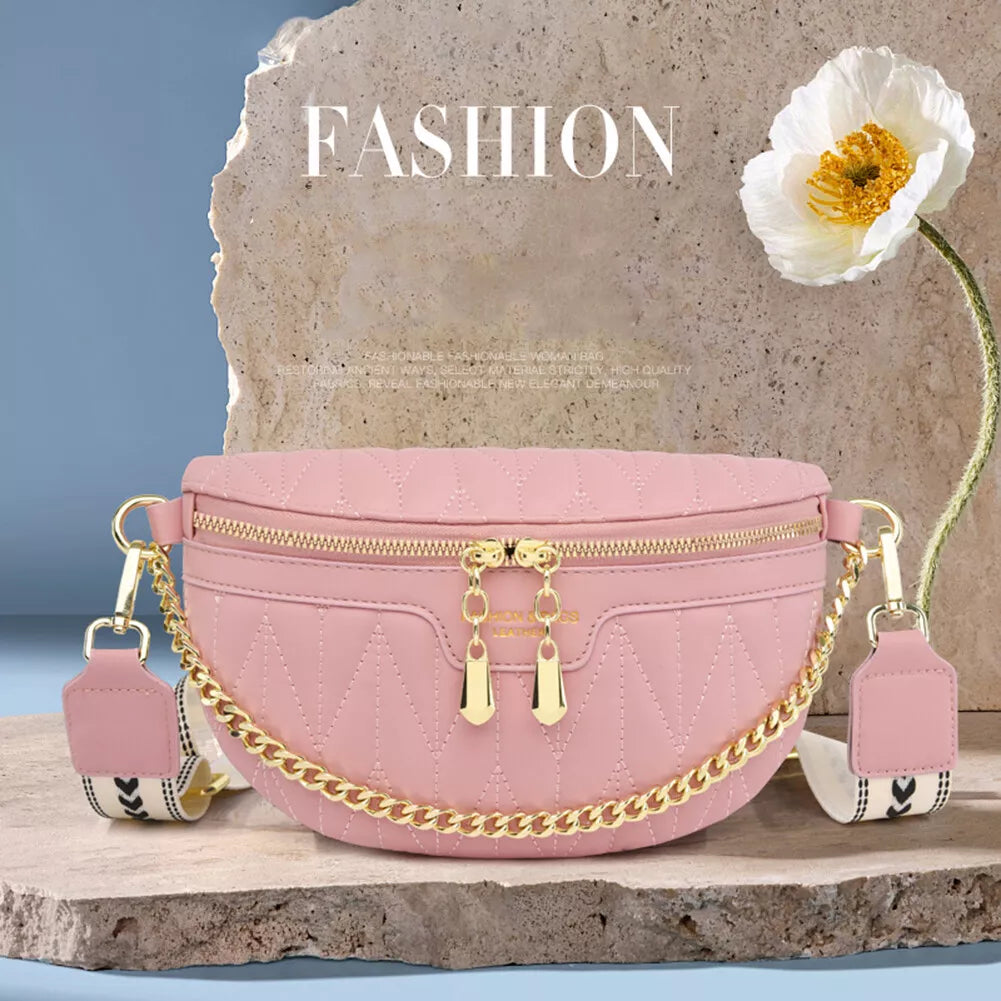 PU Funny Pack Versatile Fashion Waist Bag Chain Women for Girls Street Travel