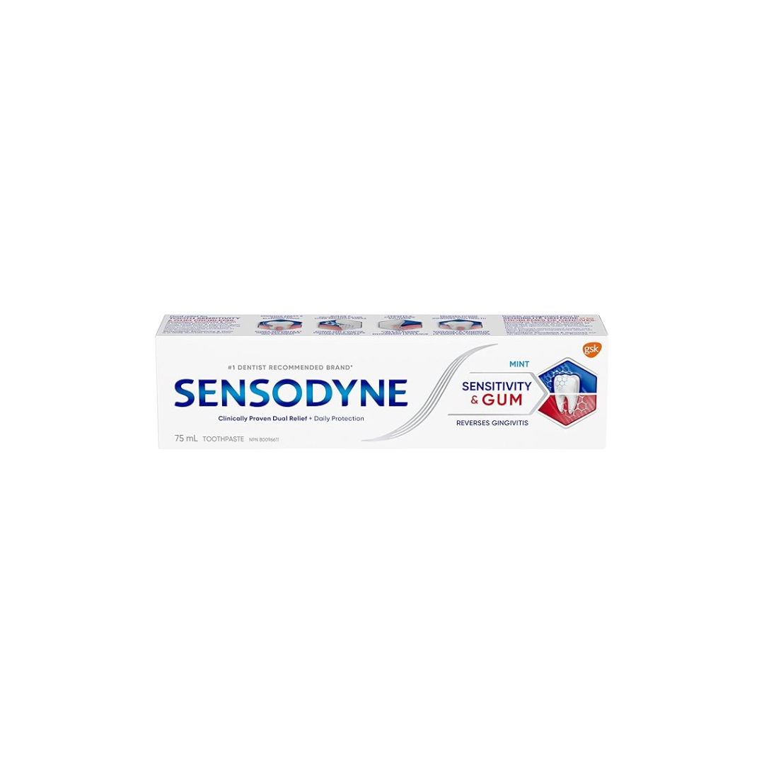 Sensodyne Sensitivity and Gum Mint Toothpaste, Strengthens and Protects Sensitive Teeth and Gums, 75 mL