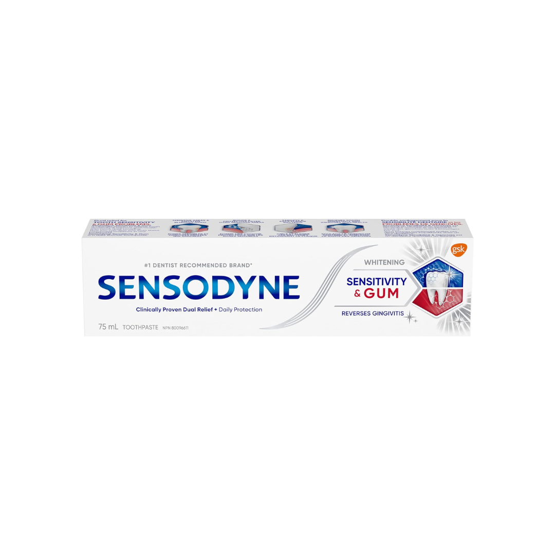 Sensodyne Sensitivity and Gum Whitening Toothpaste, Strengthens Protects and Whitens Sensitive Teeth, 75 mL (Packaging May Vary)