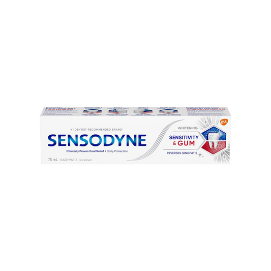 Sensodyne Sensitivity and Gum Whitening Toothpaste, Strengthens Protects and Whitens Sensitive Teeth, 75 mL (Packaging May Vary)