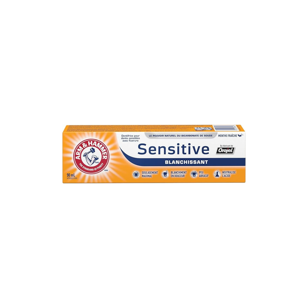 ARM & HAMMER Toothpaste, Sensitive Whitening - Fluoride Anticavity, Maximum Relief, Low Abrasion, Gentle Whitening, 90 mL