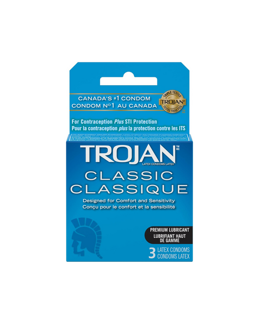 TROJAN Classic Lubricated Latex Condoms, 3 Count, Smooth Design With Special Reservoir End for Extra Safety, Silky Smooth Lubricant for Extra Comfort