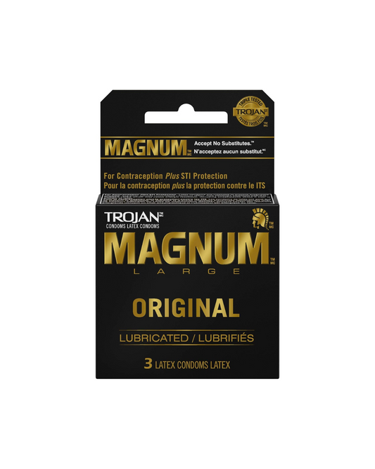 TROJAN Magnum Original Lubricated Latex Condoms, 3 Count, Silky Smooth Lubricant for Extra Comfort, Larger than Standard Size, Special Reservoir Tip for Added Safety