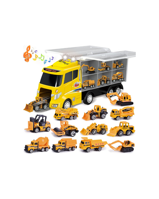 12 in 1 Construction Truck Toys Set for Toddlers, Carrier Truck with 12 Mini Cars for Kids,Transport Trucks Toy Age 3-7