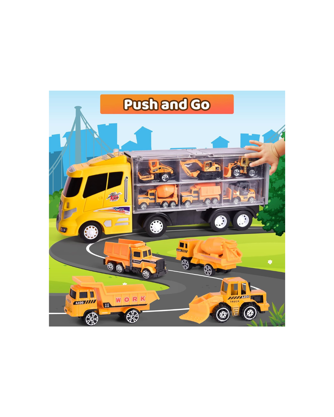 12 in 1 Construction Truck Toys Set for Toddlers, Carrier Truck with 12 Mini Cars for Kids,Transport Trucks Toy Age 3-7