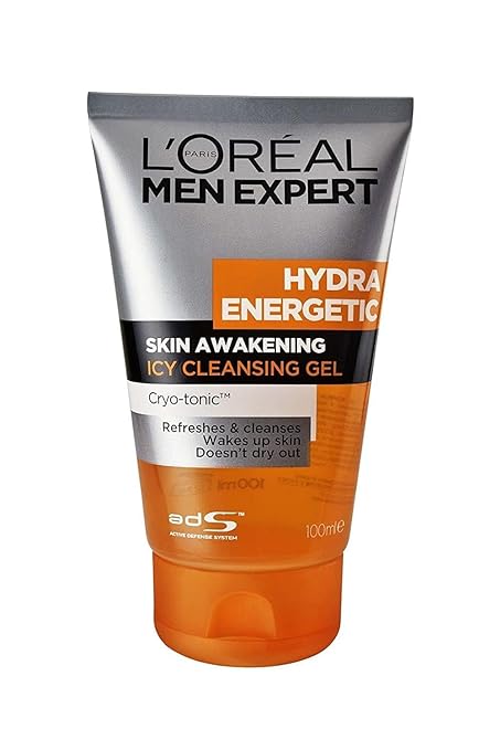 LOREAL MEN EXPERT HYDRA ENERGETIC SKIN AWAKENING ICY CLEANSING GEL 100ML REFRESHES & CLEANSE, WAKES UP SKIN AND DOESN'T DRY OUT.