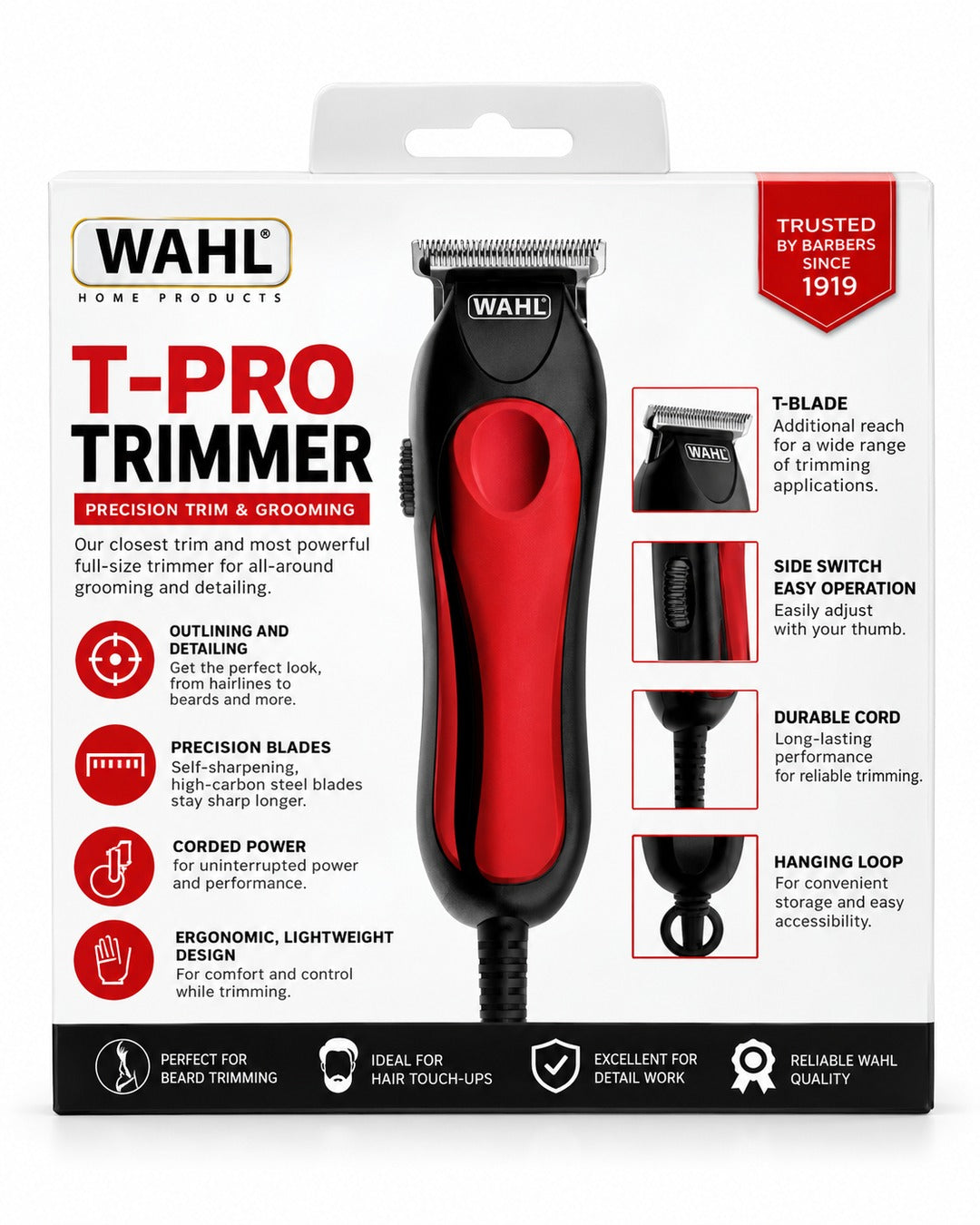 Wahl T-PRO Corded Hair & Beard Trimmer – Red & Black