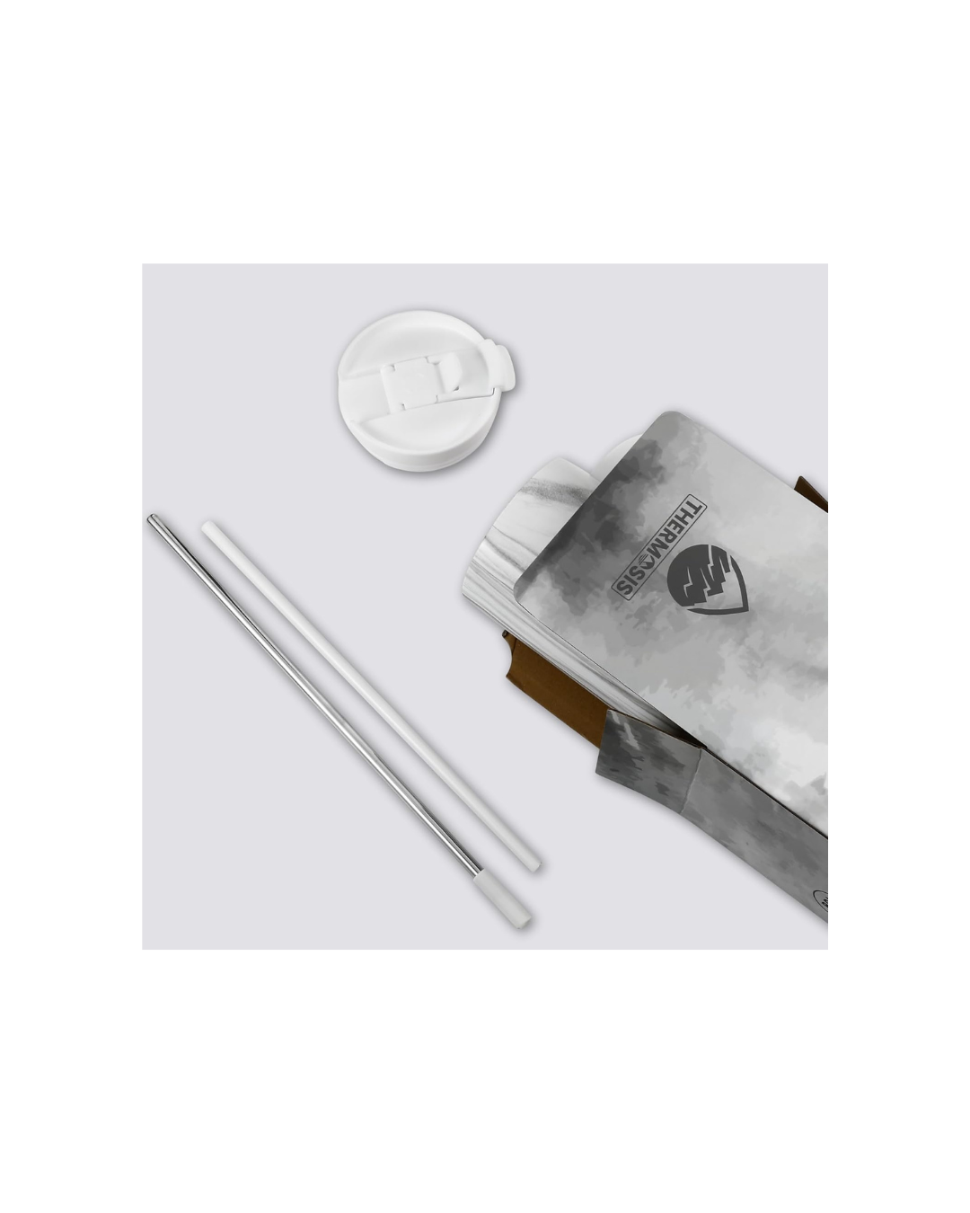 Tumbler with Handle and Straw | Leakproof Tumbler with Straw Insulated Travel Mug Fits Cupholders | Insulated Cup 40 oz Water Bottle with Straw Stainless Steel Tumbler - White Marble