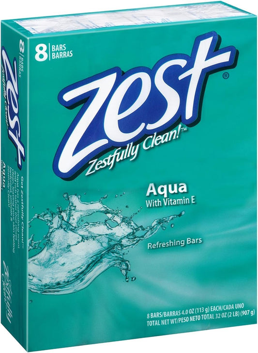 Zest 8-Bar Bath Size Soap, Aqua, 4 Ounce